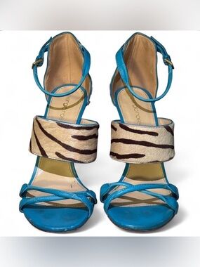 Sergio Rossi Donyale Pony Turquoise Leather Stilettos Made in Italy 38 / US 7.5
